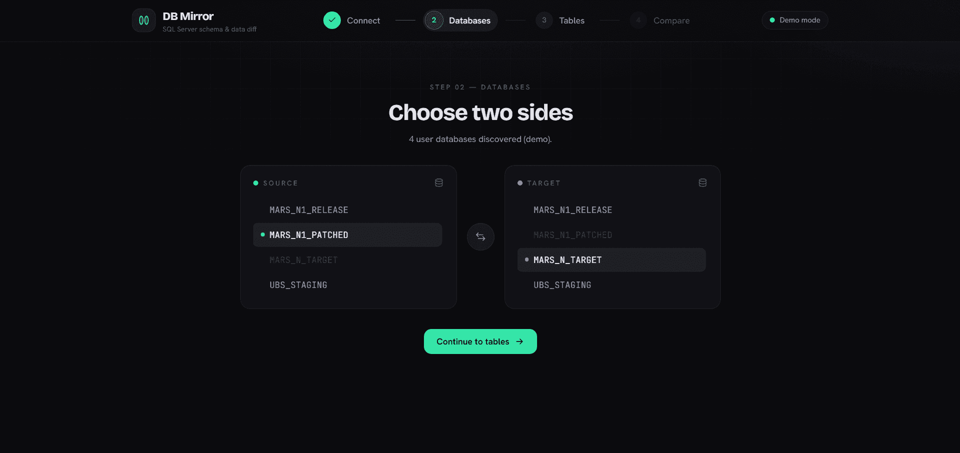 DB Mirror — Web Edition — Step 2 — Databases