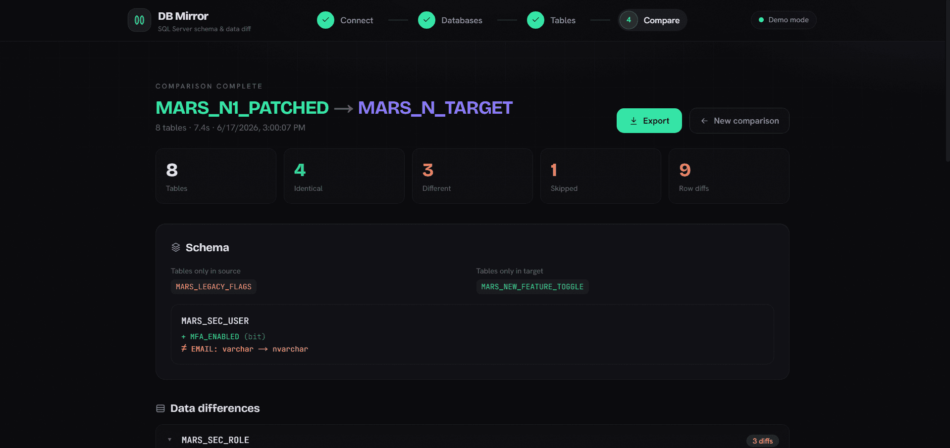 DB Mirror — Web Edition — Step 4 — Compare
