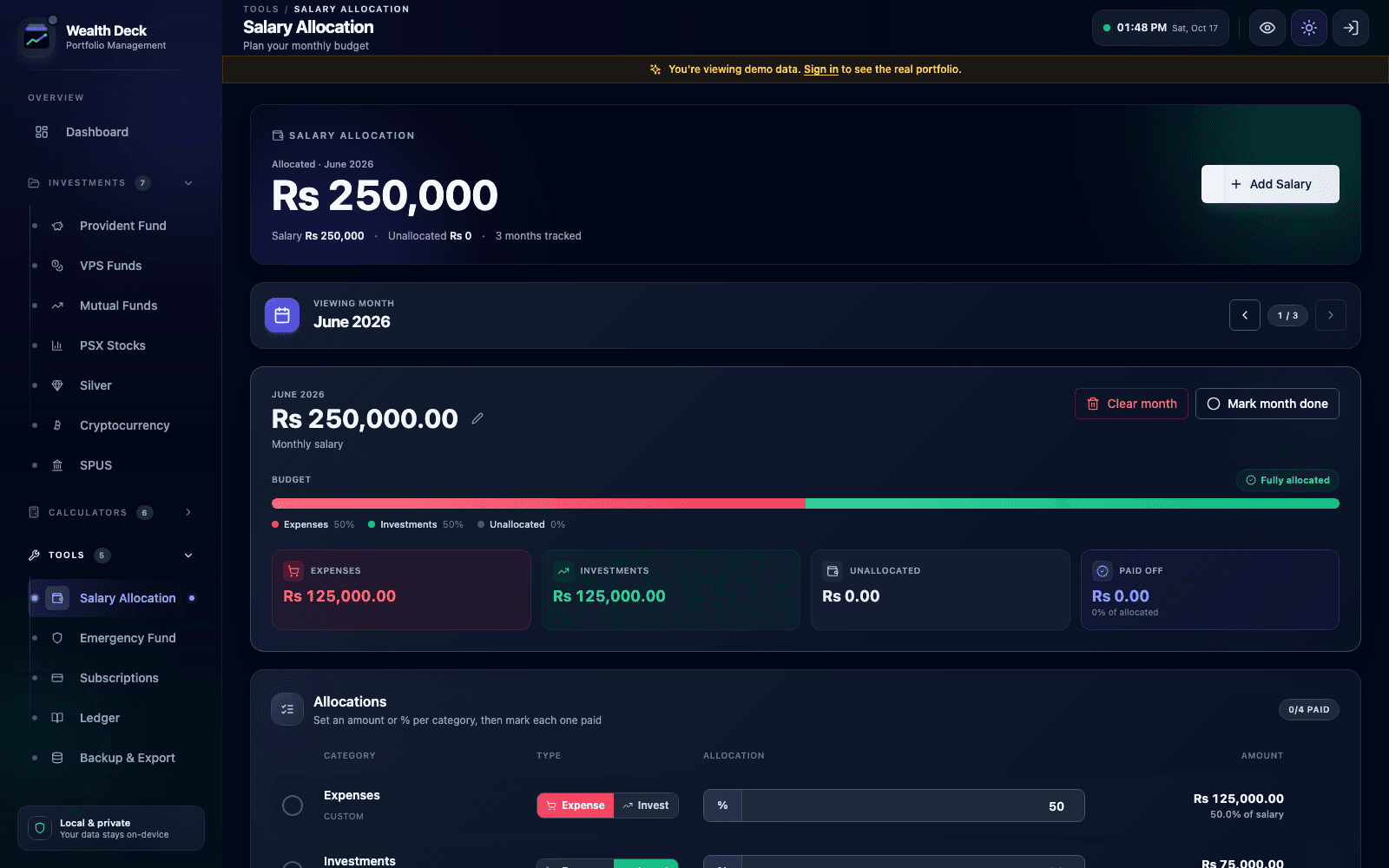Wealth Deck — Salary Allocation