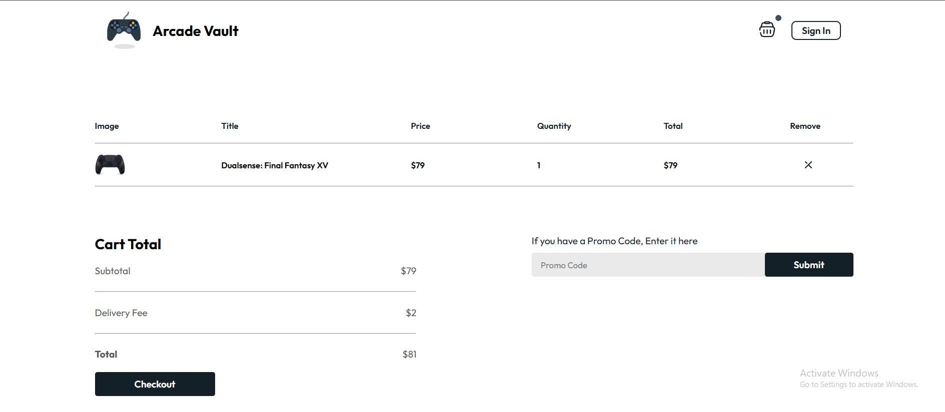 Arcade Vault — Cart, checkout, and Stripe