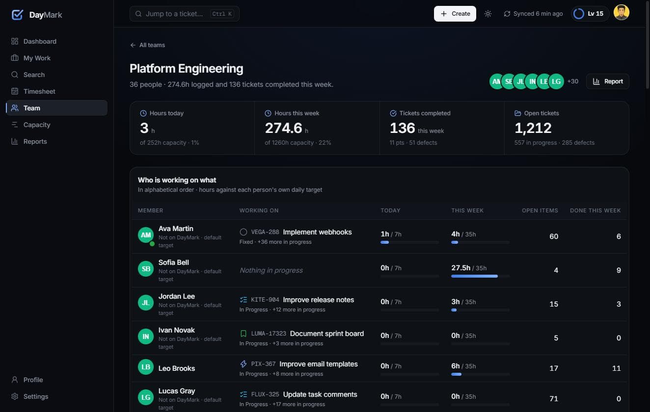 DayMark — Team and reports
