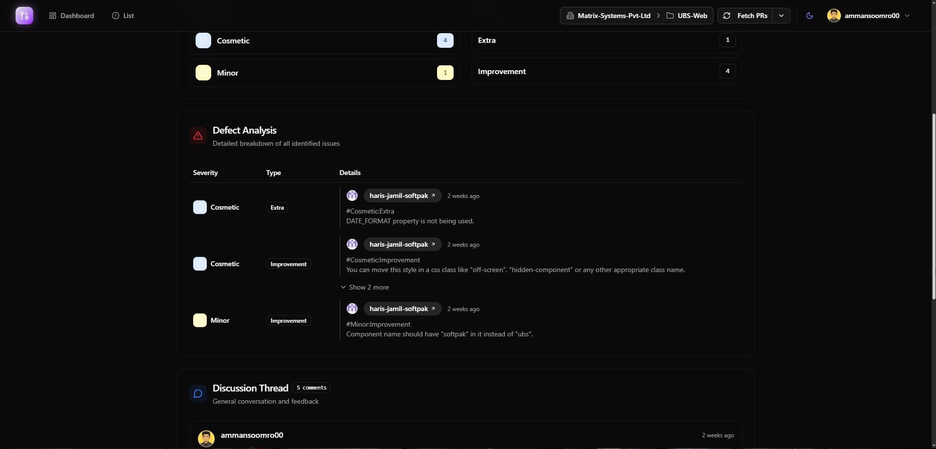 PR Analysis Dashboard — screen 6