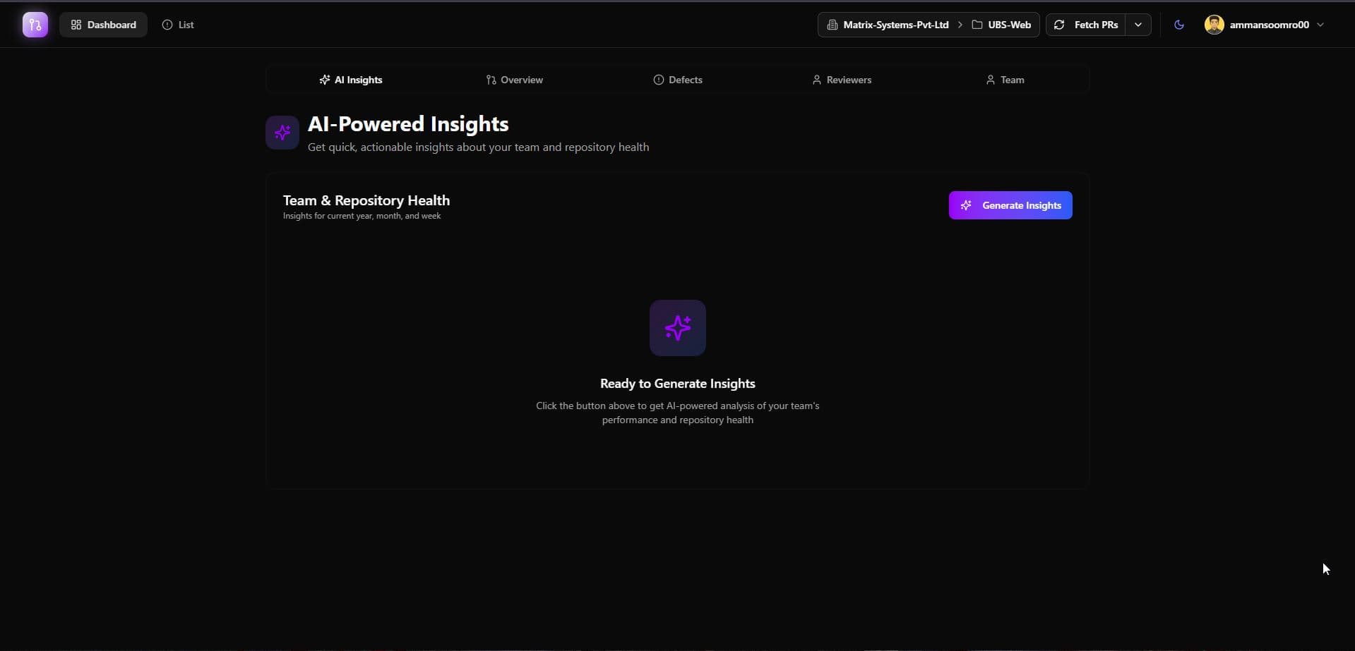 PR Analysis Dashboard — AI-powered natural language insights using OpenAI GPT-4o-mini.