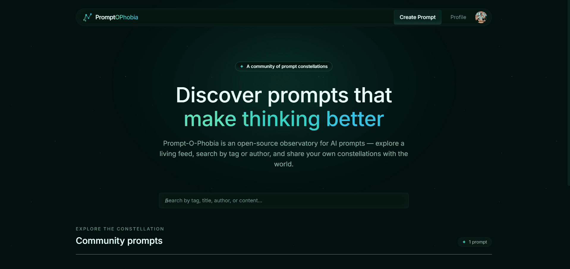Prompt-O-Phobia — Public feed with live search
